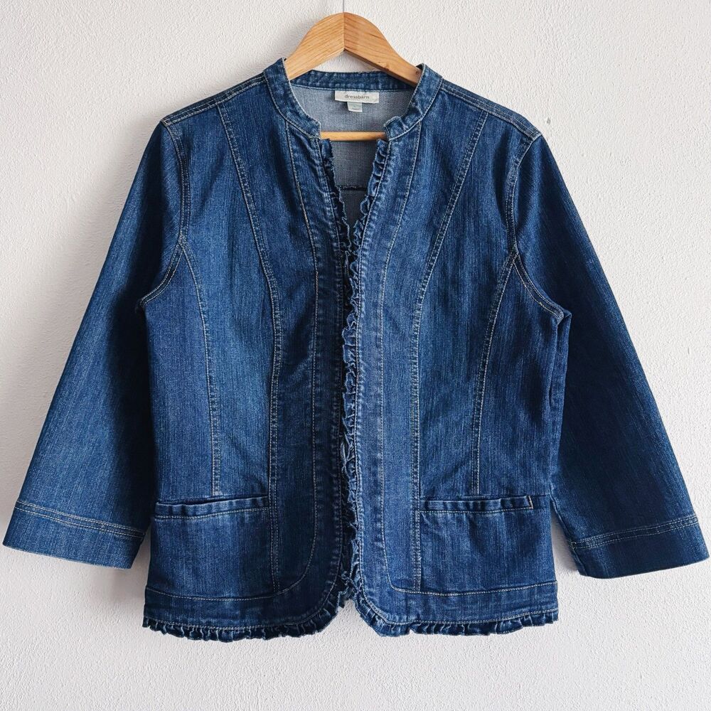 y2k vintage jean jacket w/ ruffle trim detail